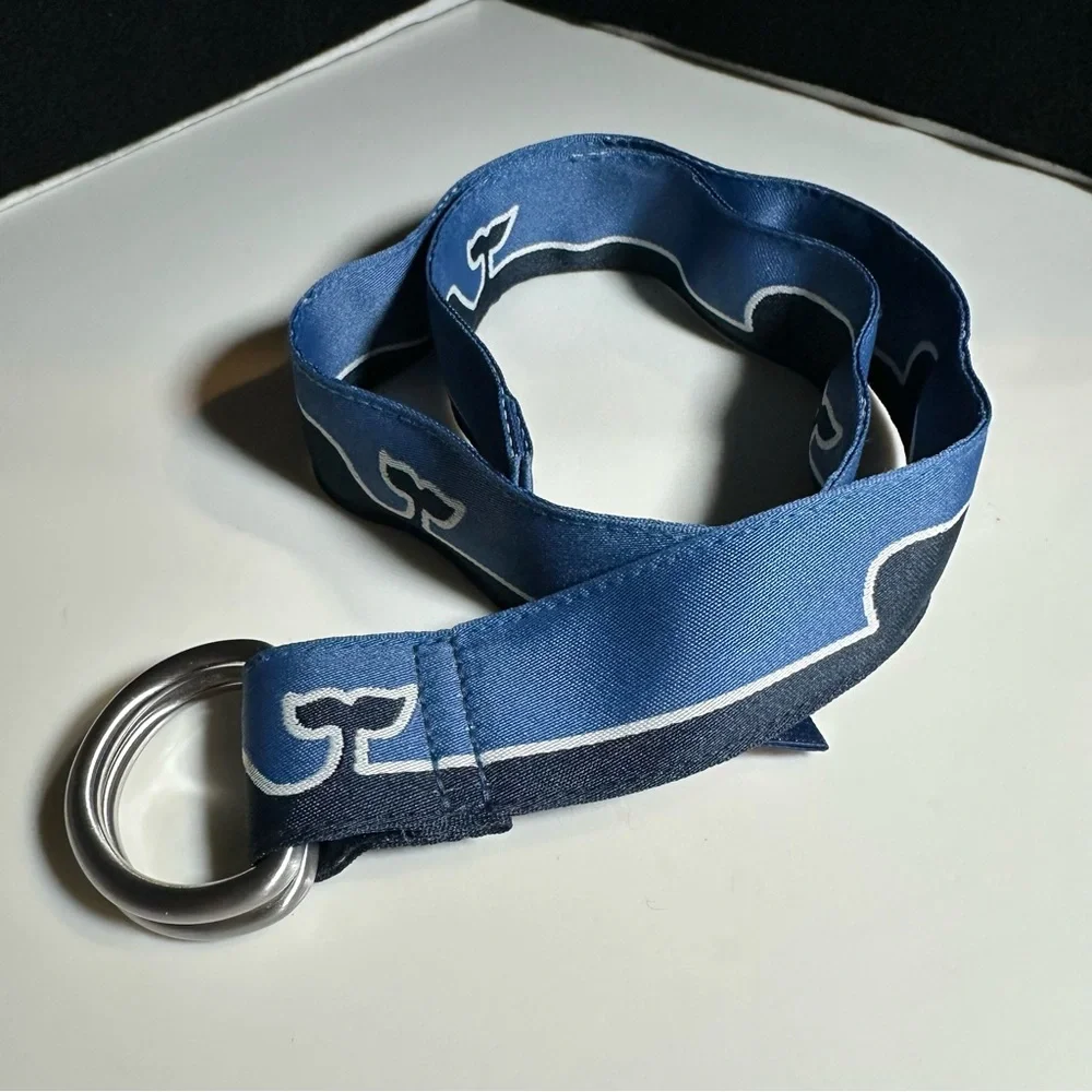 VINEYARD VINES Size M Boy's Blue WHALE LINE D-Ring Belt NWT